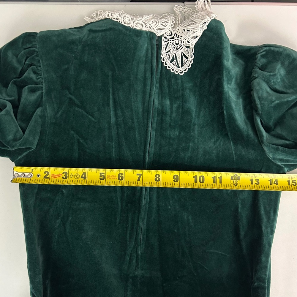 VTG Raul Blanco Girls Dress Victorian Cottagecore Green Velvet Lace Sash Size 10 - Picture 13 of 15